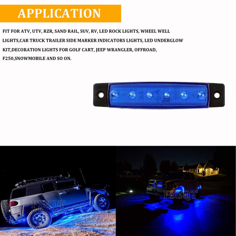PSEQT 10 Pcs LED Rock Strip Lights Car Exterior Underglow Wheel Fender Well Lighting Kits Waterproof for Golf Cart Wrangler Offroad Truck RV UTV ATV Snowmobile (Blue) - Image 3